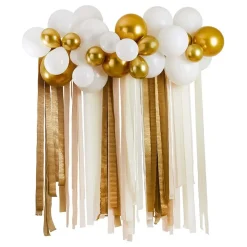 Ballongbue med Streamers Hvit/Gull Metallic