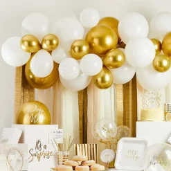 Ballongbue med Streamers Hvit/Gull Metallic