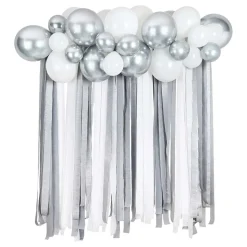 Ballongbue med Streamers Hvit/Sølv Metallic