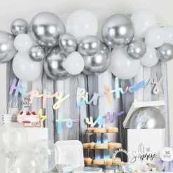 Ballongbue med Streamers Hvit/Sølv Metallic