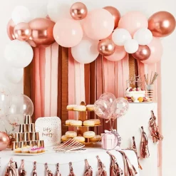 Ballongbue med Streamers Hvit/Roségull Metallic