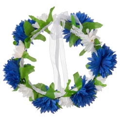Blomsterkrans blå/hvit med silkebånd