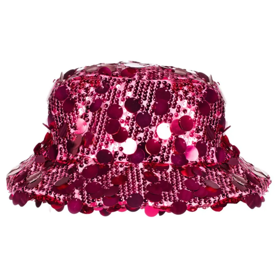 Bøttehatt Paljetter Neonrosa