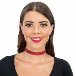 Choker Halskjede med Strass Rød