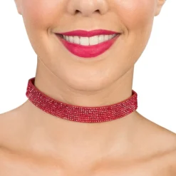 Choker Halskjede med Strass Rød