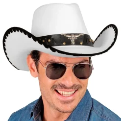 Cowboyhatt Hvit med Okse