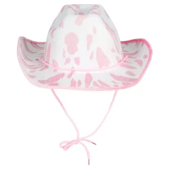Cowboyhatt med Kumønster Rosa/Hvit