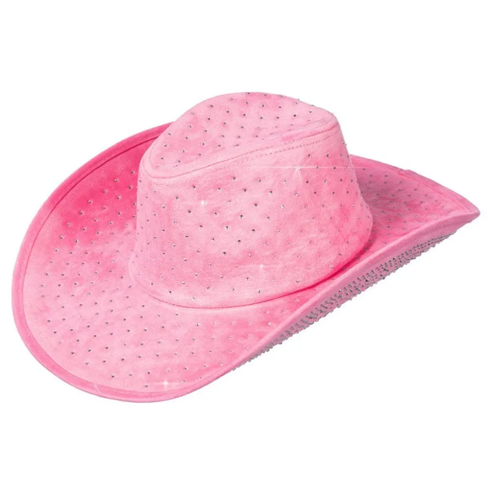 Cowboyhatt rosa med steiner