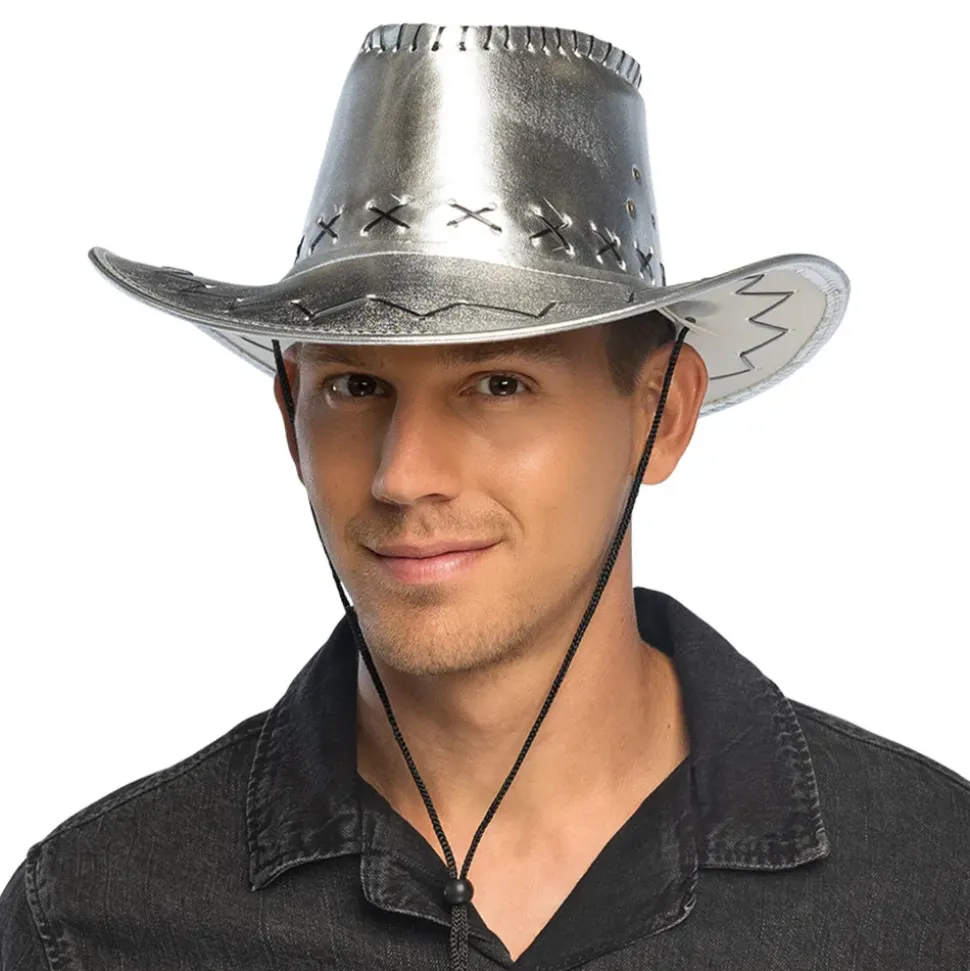 Cowboyhatt Sølv med Sømmer