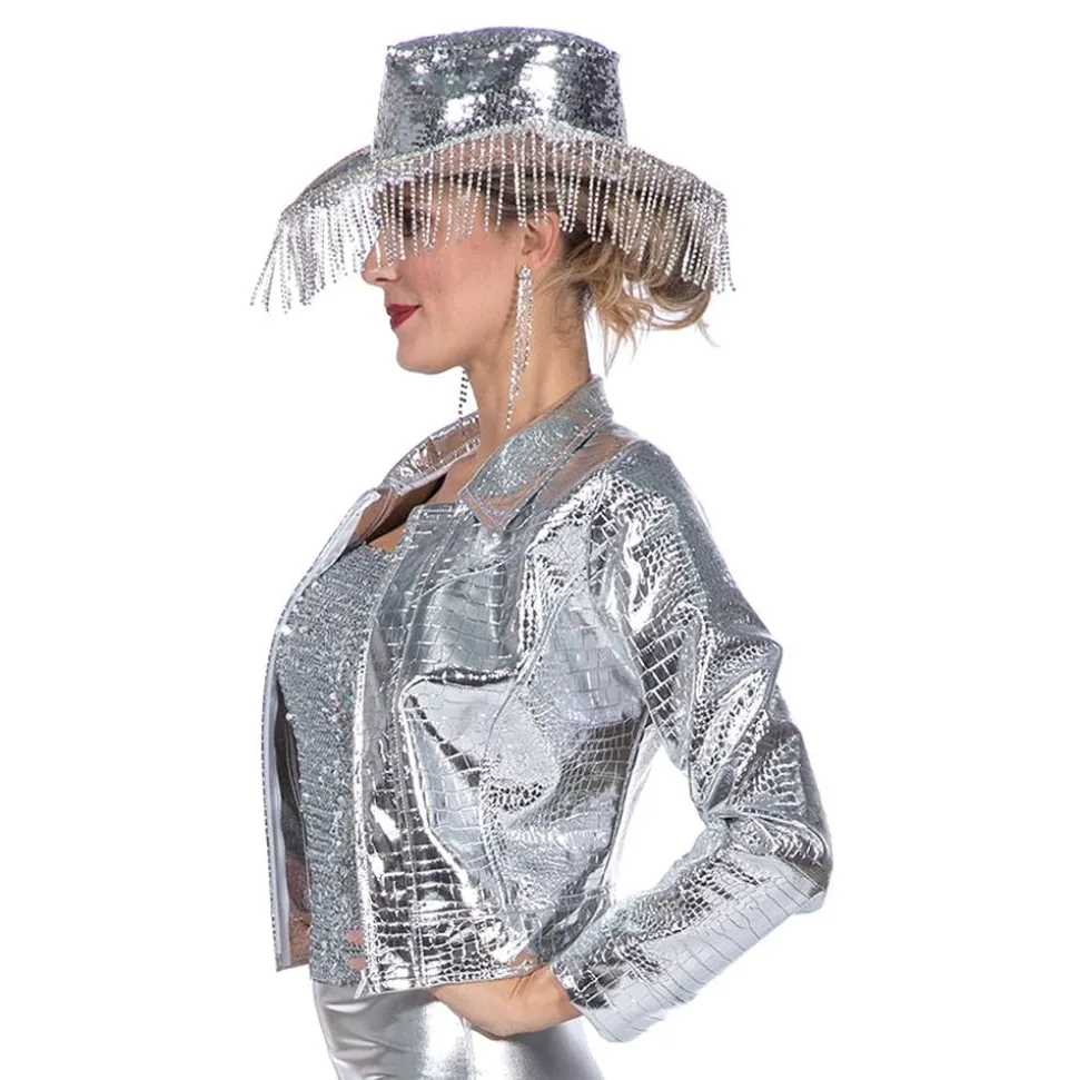 Festivaljakke Croco Silver Metallic