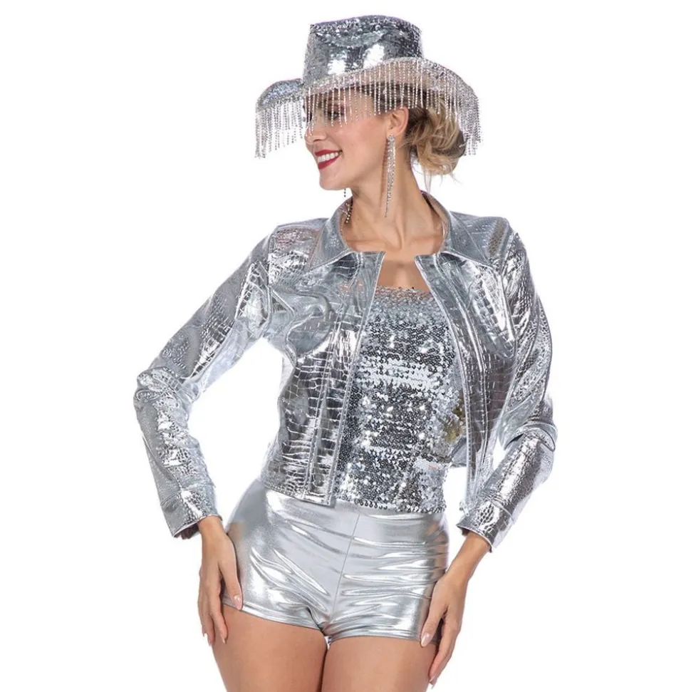 Festivaljakke Croco Silver Metallic