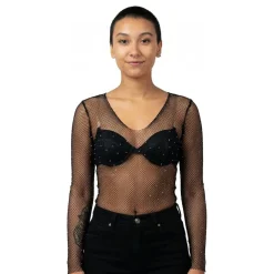 Fishnet Body Langermet med Strass