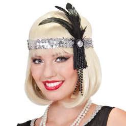 Flapper Pannebånd med Fjær Sølv