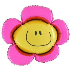 Folieballong Blomst Smilefjes Rosa