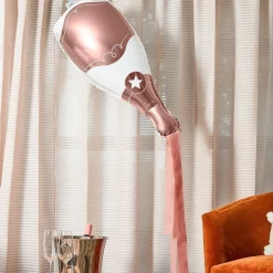 Folieballong Champagneflaske Roségull med Streamers