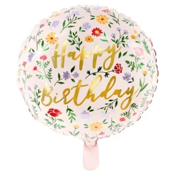 Folieballong Happy Birthday Blomster