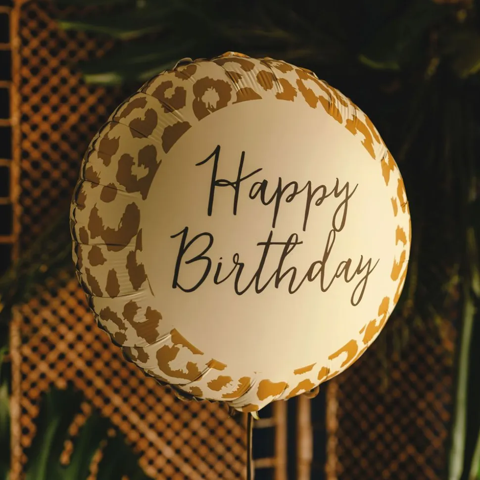 Folieballong Happy Birthday Leoparmønster