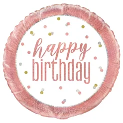 Folieballong Happy Birthday Hvit/Roségull