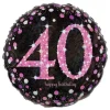 Folieballong 40 Happy Birthday Rosa Sparkling