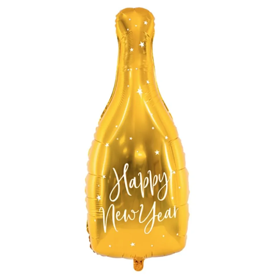 Folieballong Happy New Year Flaske Gull