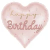 Folieballong Hjerte Happy Birthday Rosa Pastell