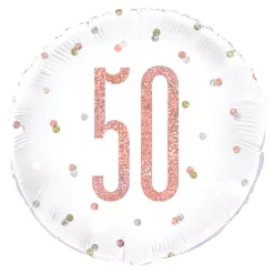 Folieballong 50 Hvit/Roségull Prikkete