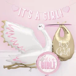 Folieballong Stork It's a Girl Rosa