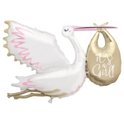 Folieballong Stork It's a Girl Rosa
