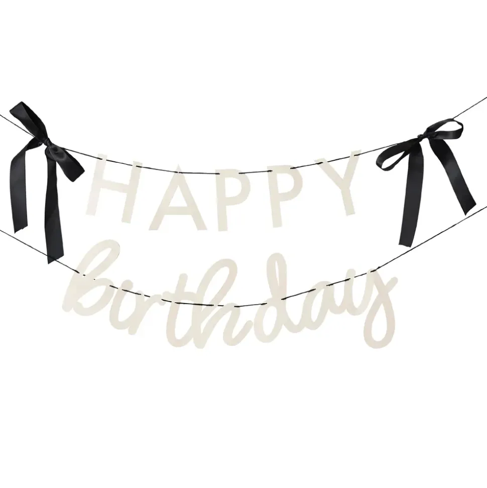Girlander Happy Birthday kremhvit rosett