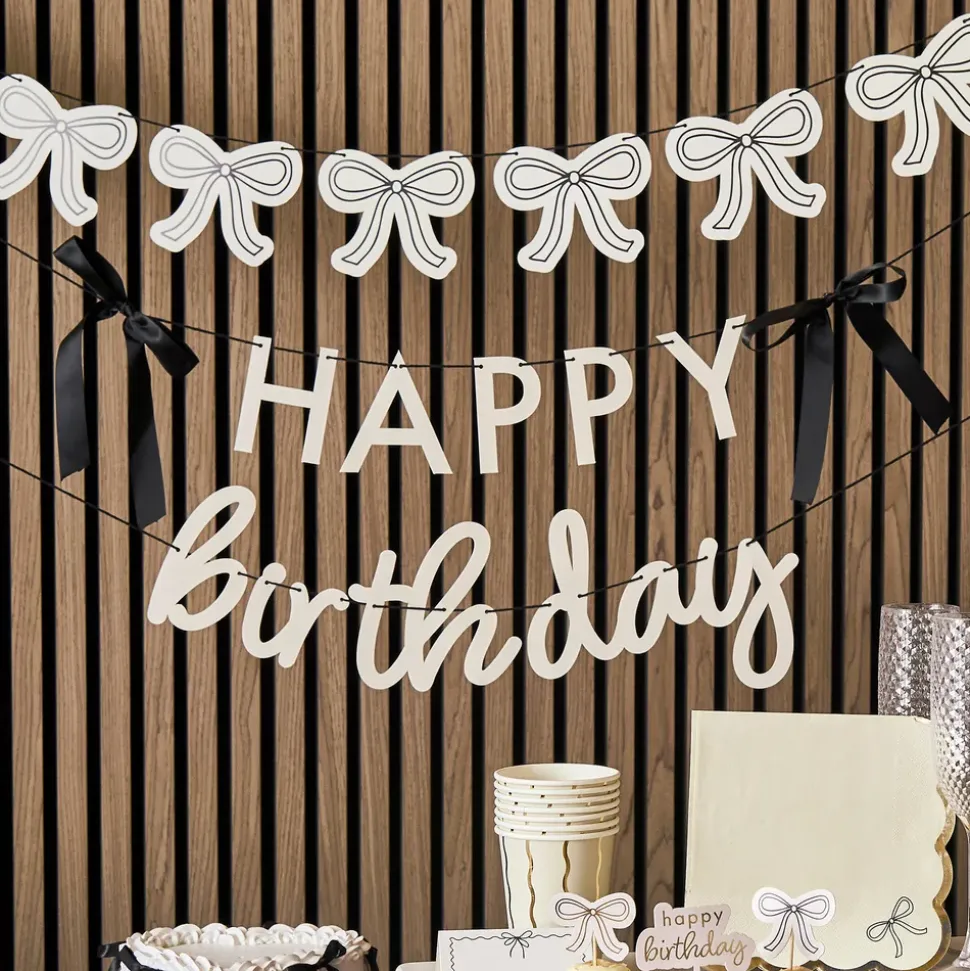 Girlander Happy Birthday kremhvit rosett