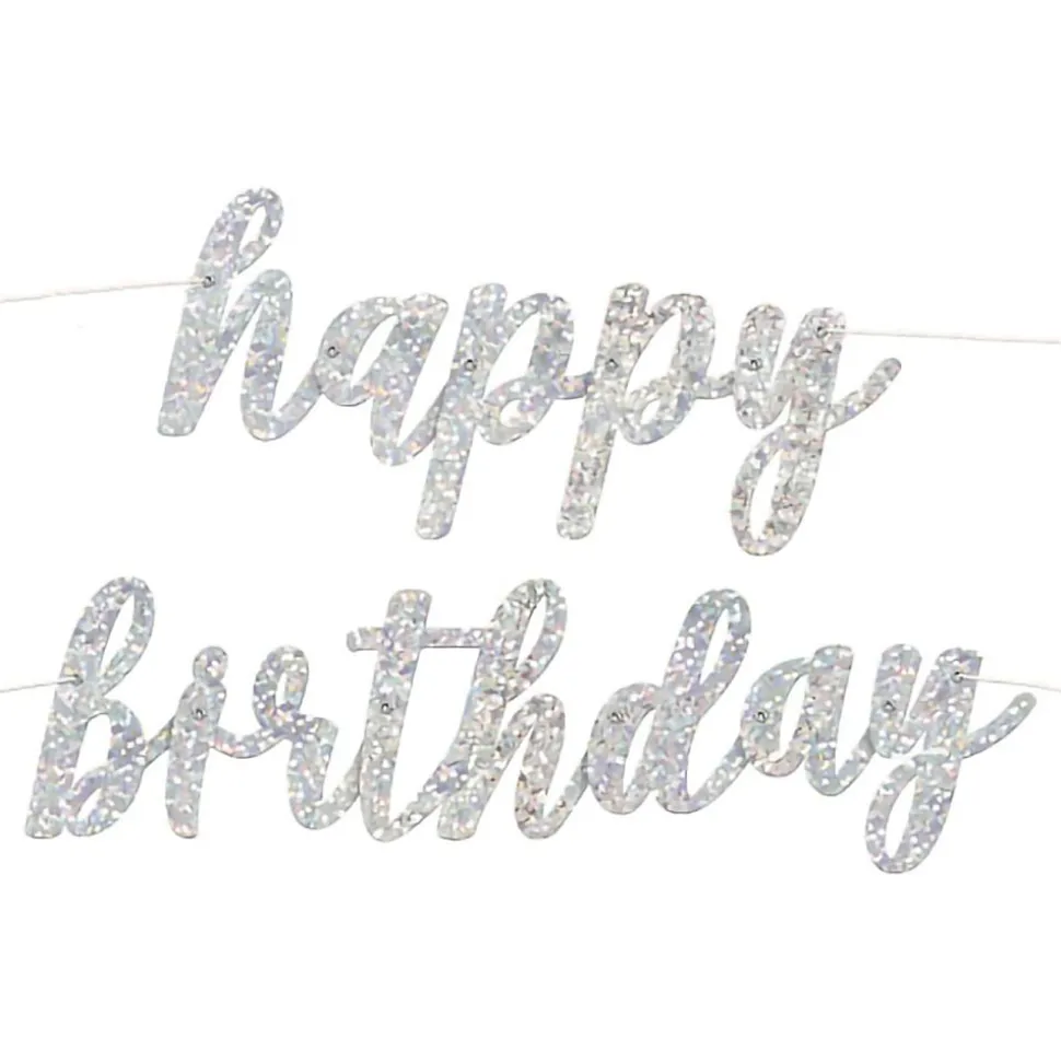 Girlander Happy Birthday Sølvskimrende