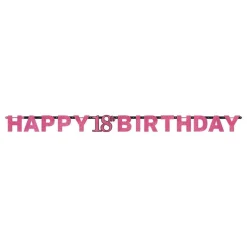 Girlander 18 Happy Birthday Svart/Rosa Glitter