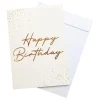 Gratulasjonskort Gull Happy Birthday med Konvolutt