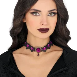 Halskjede Choker Blonder Lilla/Svart