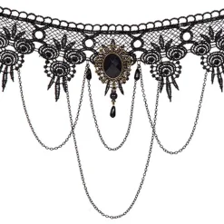 Halskjede choker svart med kjeder