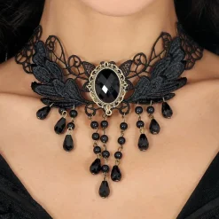Halskjede Choker Svart med Perler