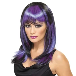 Heks Glamour Svart/Lilla Parykk