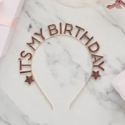 Hårbøyle Happy Birthday Roségull i Metall