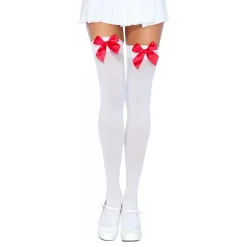 Hvite Stayups med Røde Sløyfer Deluxe