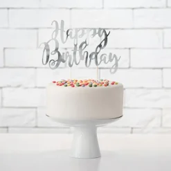 Kakedekorasjon Happy Birthday Sølv