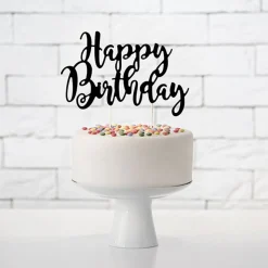 Kakedekorasjon Happy Birthday Svart