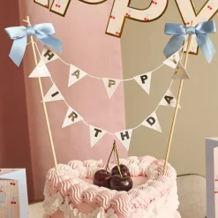 Kakedekorasjon Happy Birthday Rosett Blå