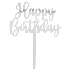 Kakedekorasjon Happy Birthday Sølv