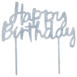Kakedekorasjon Happy Birthday Sølv i Akryl
