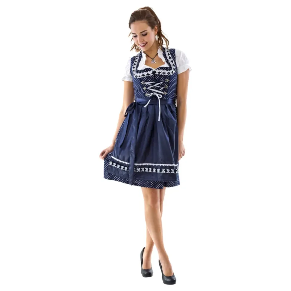 Oktoberfest Dirndl Blå/Hvit Polka Dot Kostyme