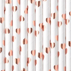 Papirsugerør Hjerter Roségull Metallic