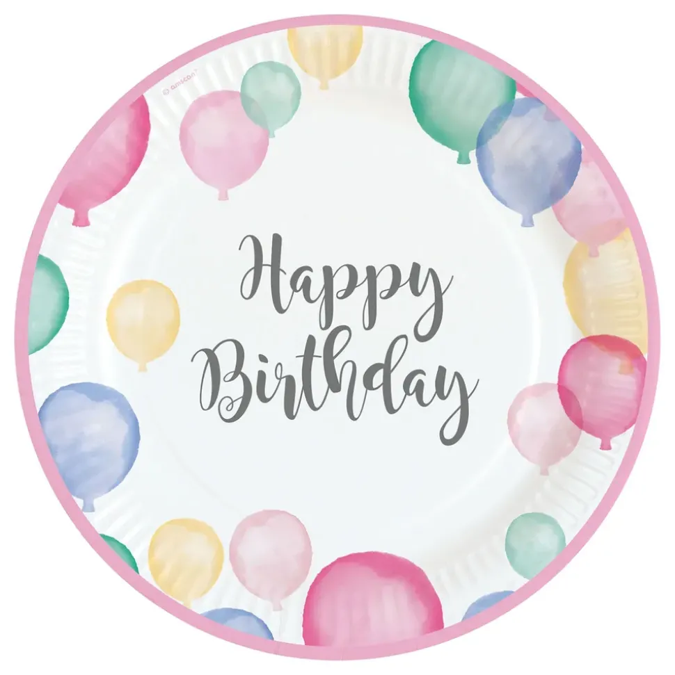 Papptallerkener Happy Birthday Pastell