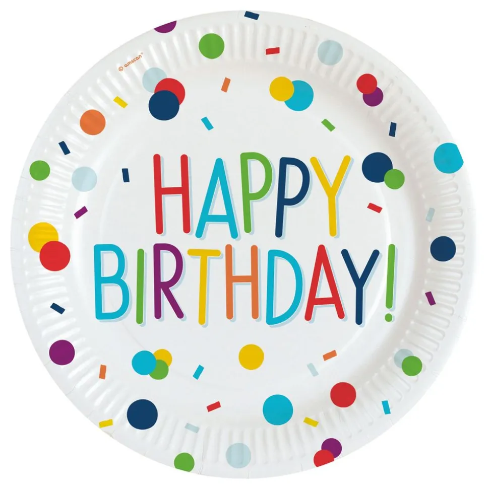 Papptallerkener Happy Birthday Konfetti