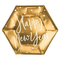 Papptallerkener Happy New Year Gull Hexagon Celebrate
