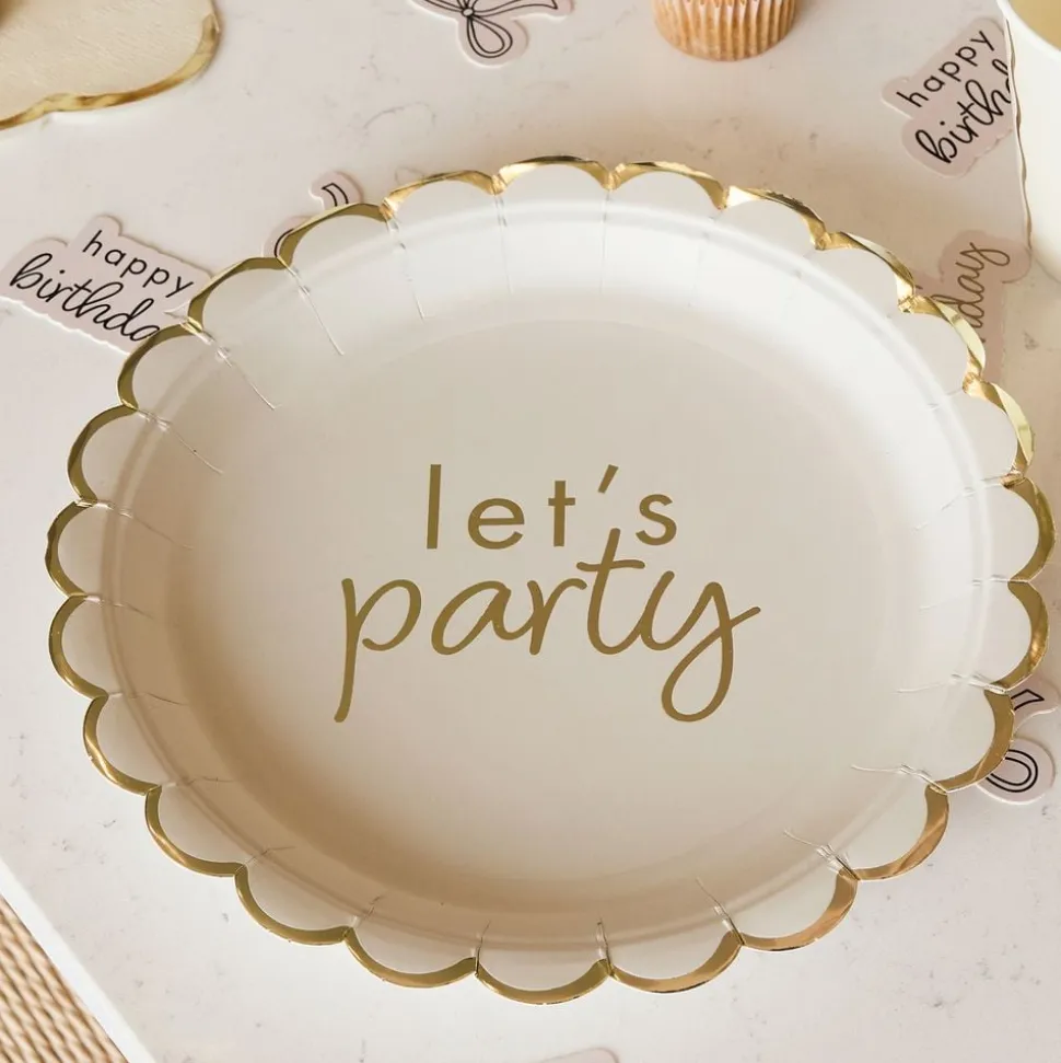 Papptallerkener Let's Party kremhvit rosett